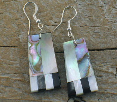Native American Earrings MOP Abolone & Jet Inlay